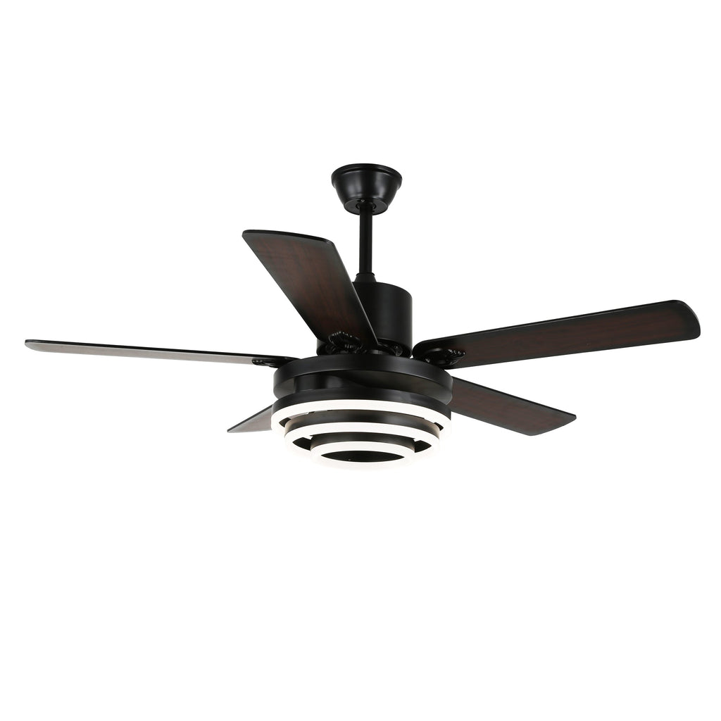 52 Inch Modern Ceiling Fan with LED Light and Remote Control, 6 Speeds DC Motor Reversible Ceiling Fan with DIY Shade