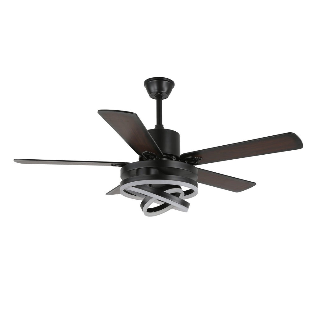 52 Inch Modern Ceiling Fan with LED Light and Remote Control, 6 Speeds DC Motor Reversible Ceiling Fan with DIY Shade