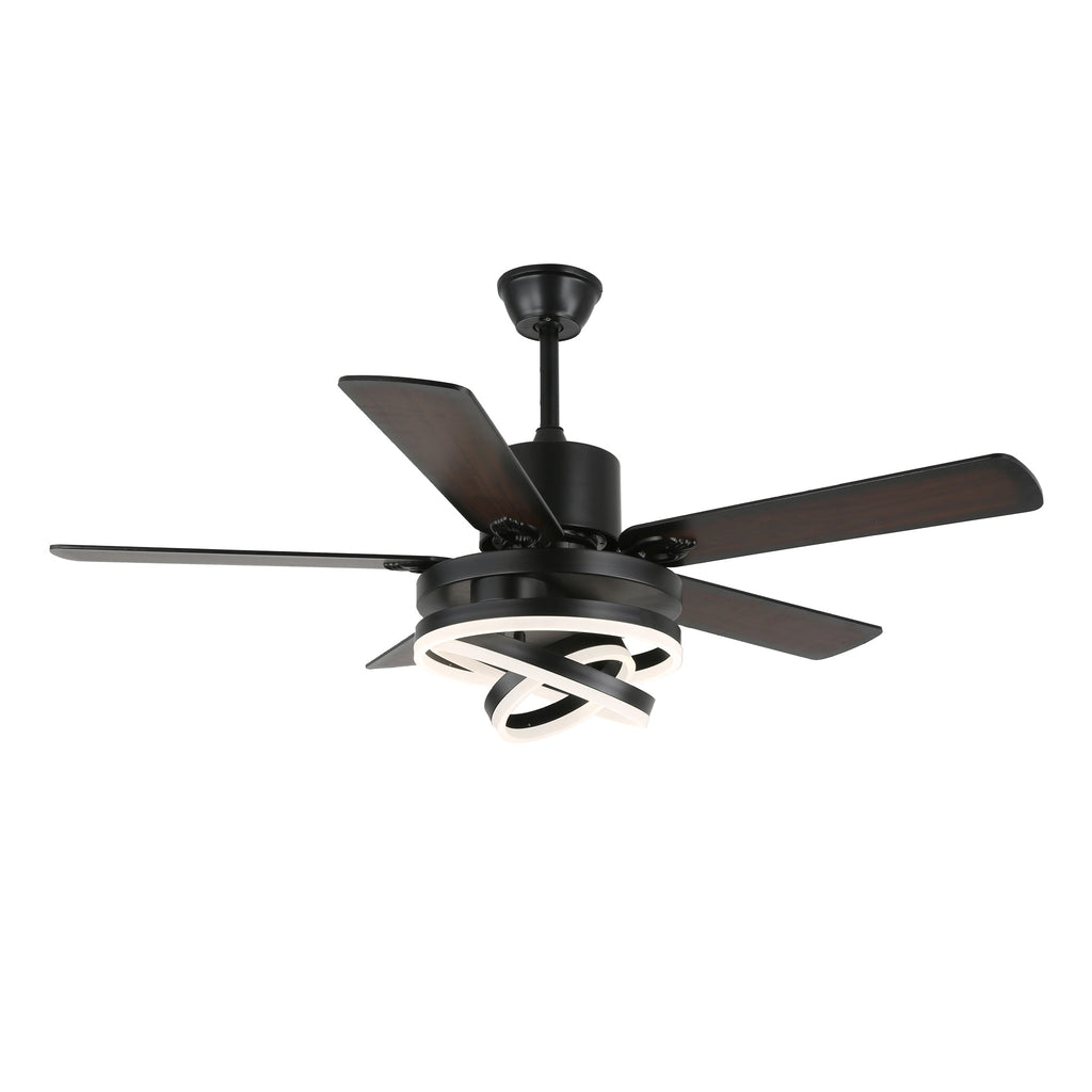 52 Inch Modern Ceiling Fan with LED Light and Remote Control, 6 Speeds DC Motor Reversible Ceiling Fan with DIY Shade