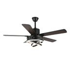 52 Inch Modern Ceiling Fan with LED Light and Remote Control, 6 Speeds DC Motor Reversible Ceiling Fan with DIY Shade