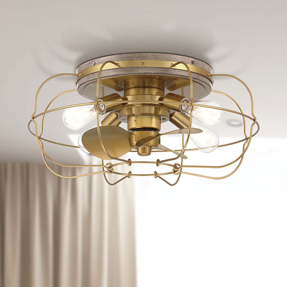 JAXON® 22" Flush Mount Caged Ceiling Fan- Aged Brass