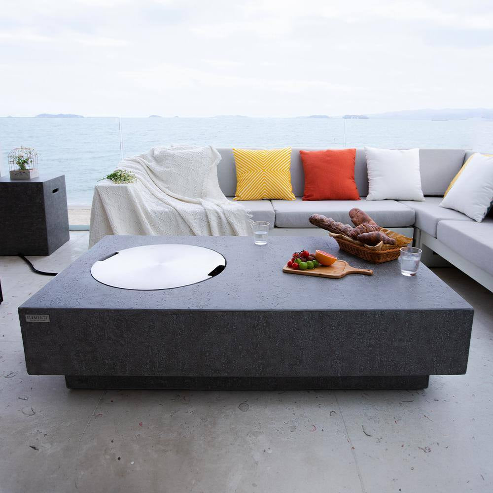 Metropolis 56-Inch Rectangular Concrete Propane Fire Table with Lava Rocks and Cover