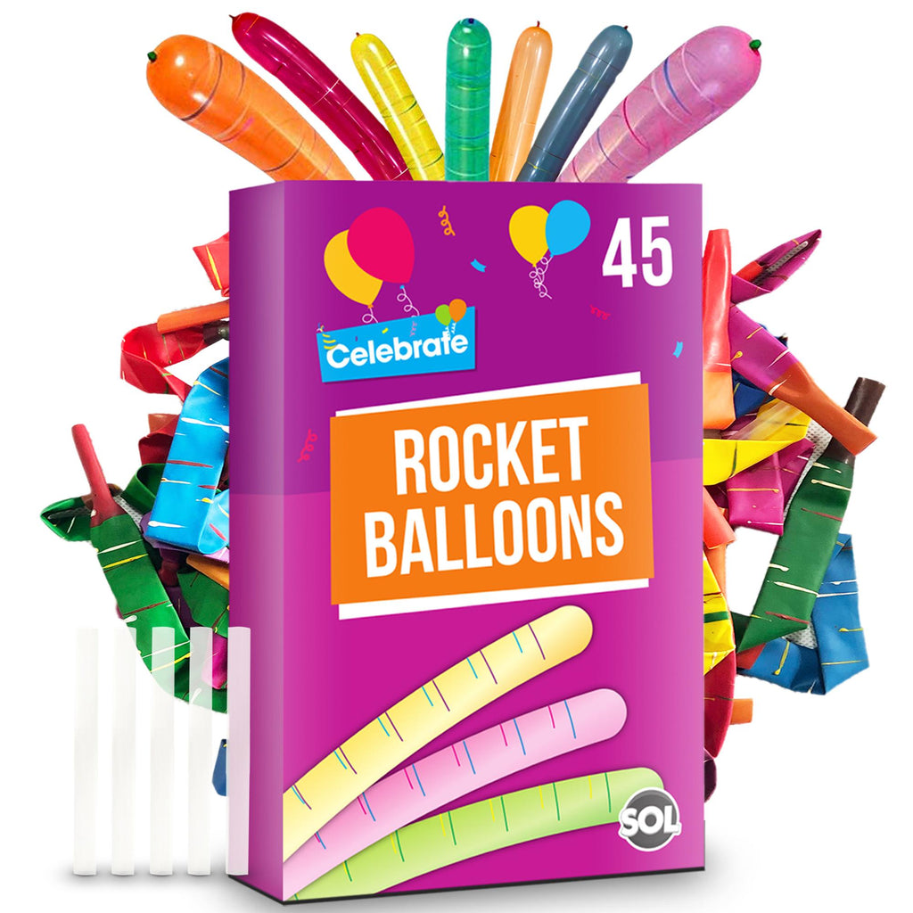Rocket Balloons and Pipes | Striped Noisy Birthday Party Bag Filler | 45 Pack