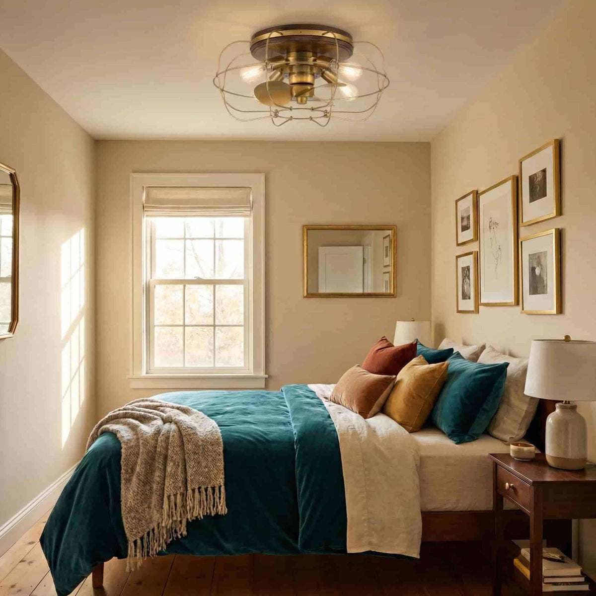 JAXON® 22" Flush Mount Caged Ceiling Fan- Aged Brass