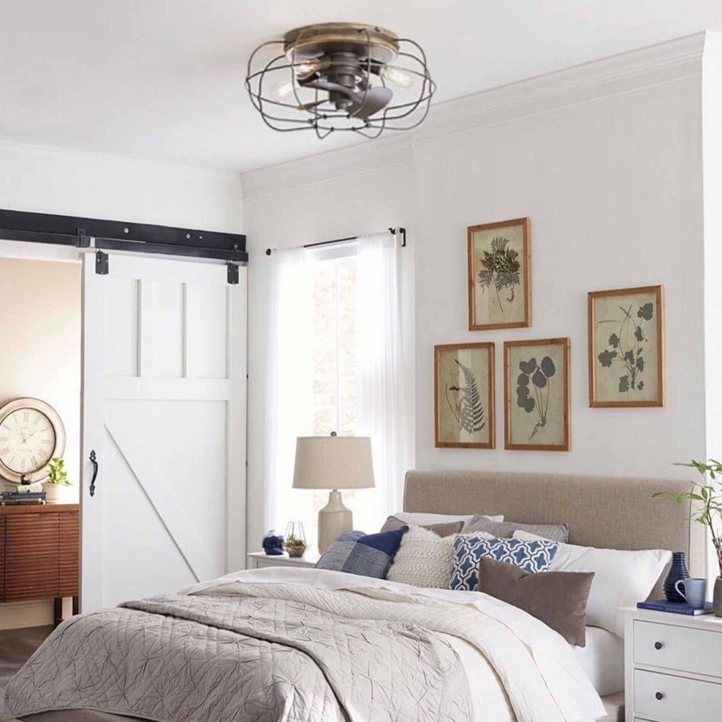 JAXON® 22" Flush Mount Caged Ceiling Fan - Charred Iron