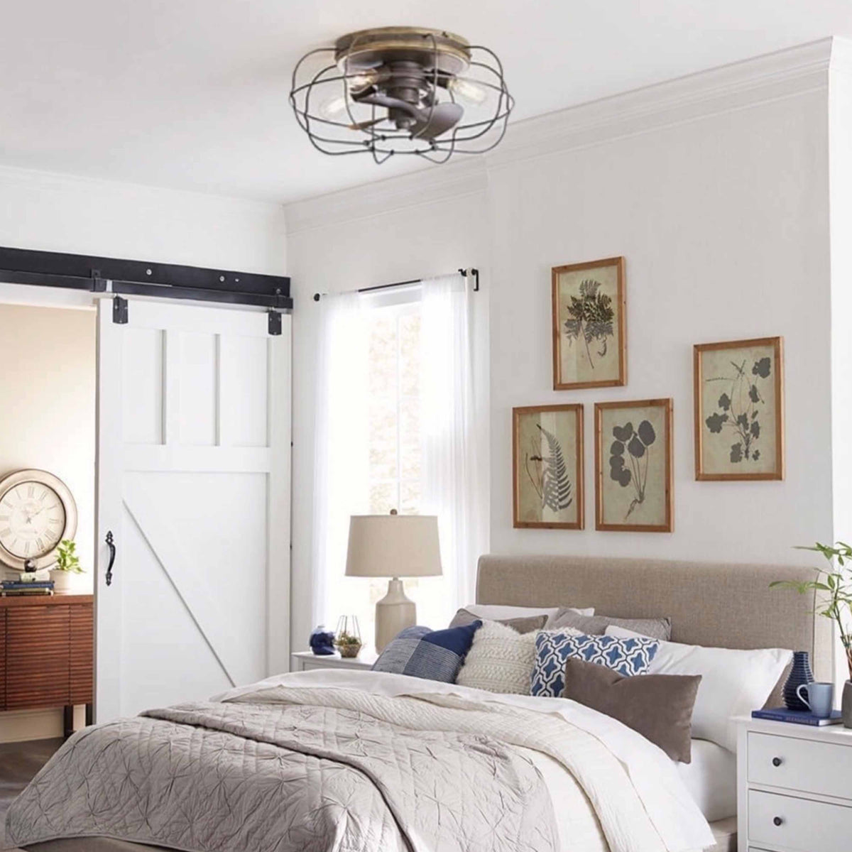 JAXON® 22" Flush Mount Caged Ceiling Fan - Charred Iron