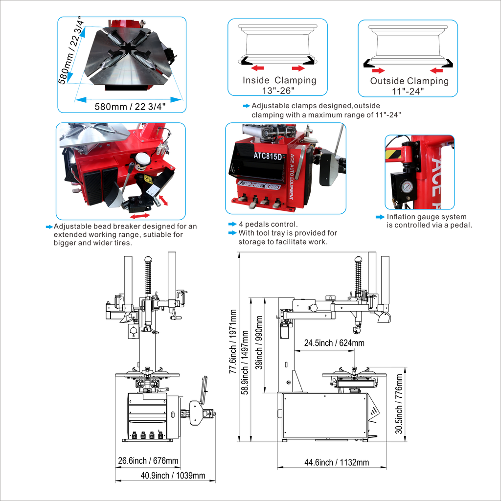 ACE Tire Changer & Wheel Balancer Combo – ATC-815 + ACB-E21