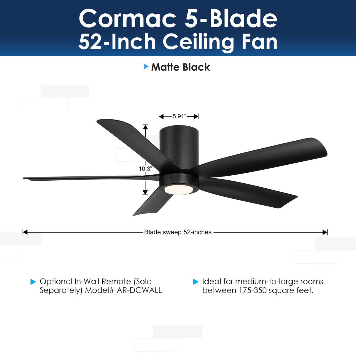 CORMAC® 52" 5-Blade Low-Profile Ceiling Fan