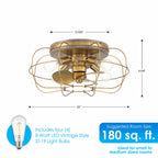 JAXON® 22" Flush Mount Caged Ceiling Fan- Aged Brass
