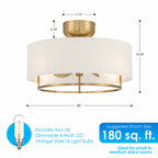 KAITI Fandelier 20" Drum Shade Ceiling Fan - Aged Brass