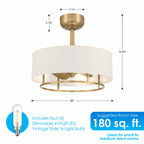 KAITI Fandelier 20" Drum Shade Ceiling Fan - Aged Brass