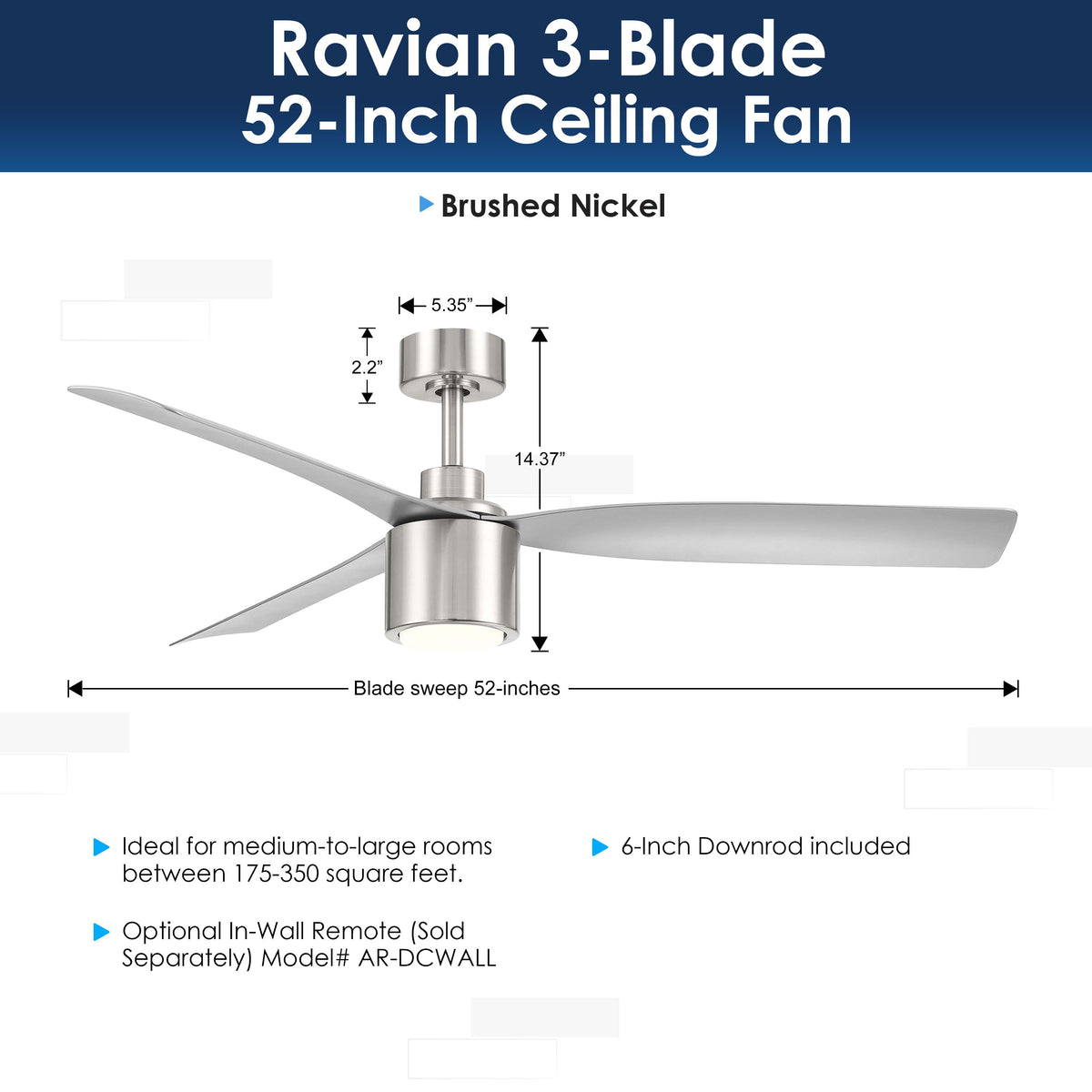 RAVIAN® 52" 3-Blade Ceiling Fan