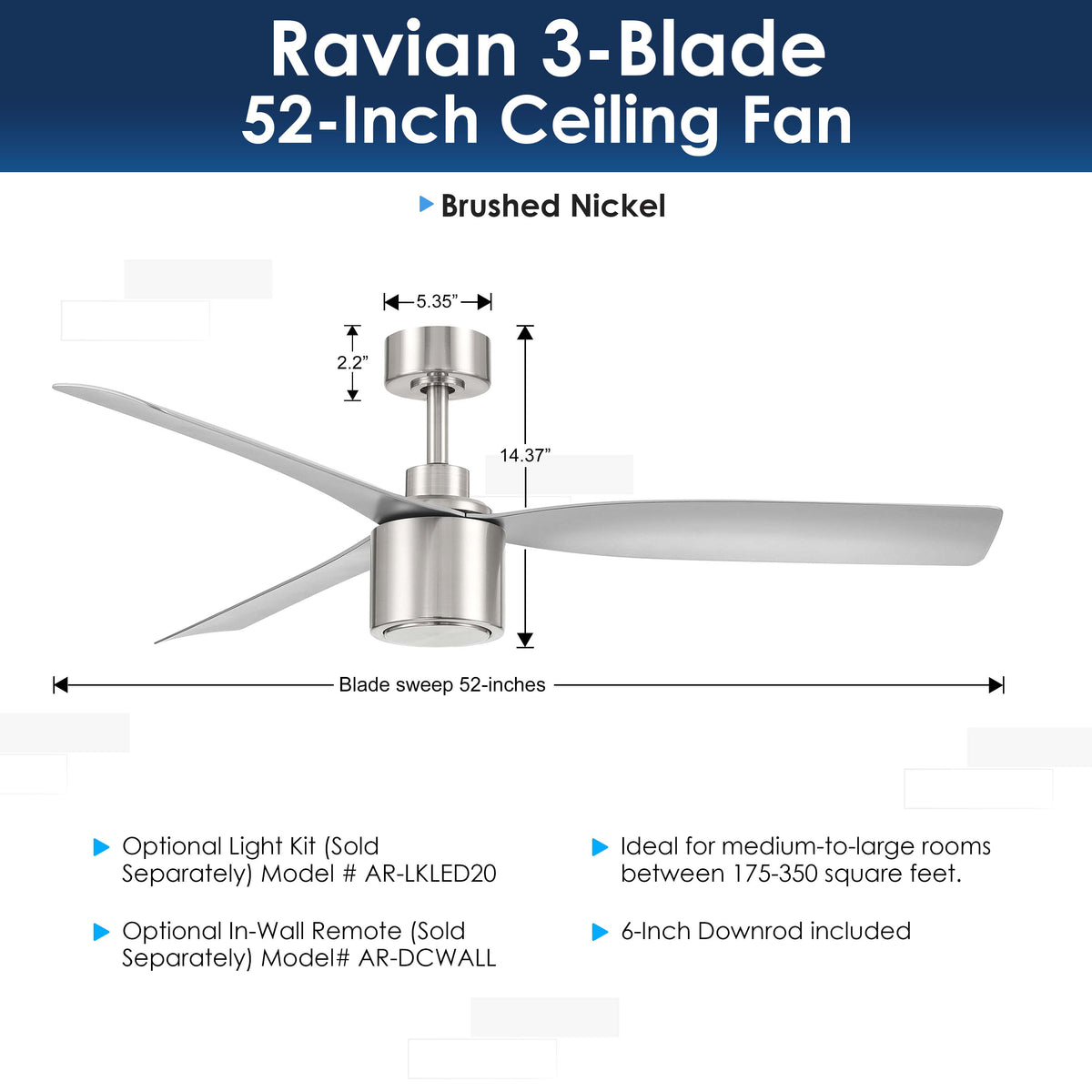 RAVIAN® 52" 3-Blade Ceiling Fan