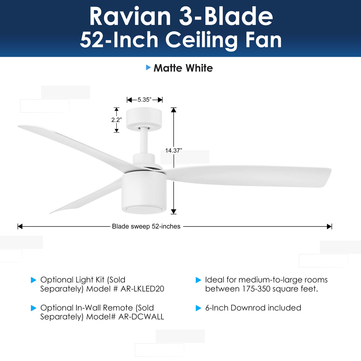 RAVIAN® 52" 3-Blade Ceiling Fan