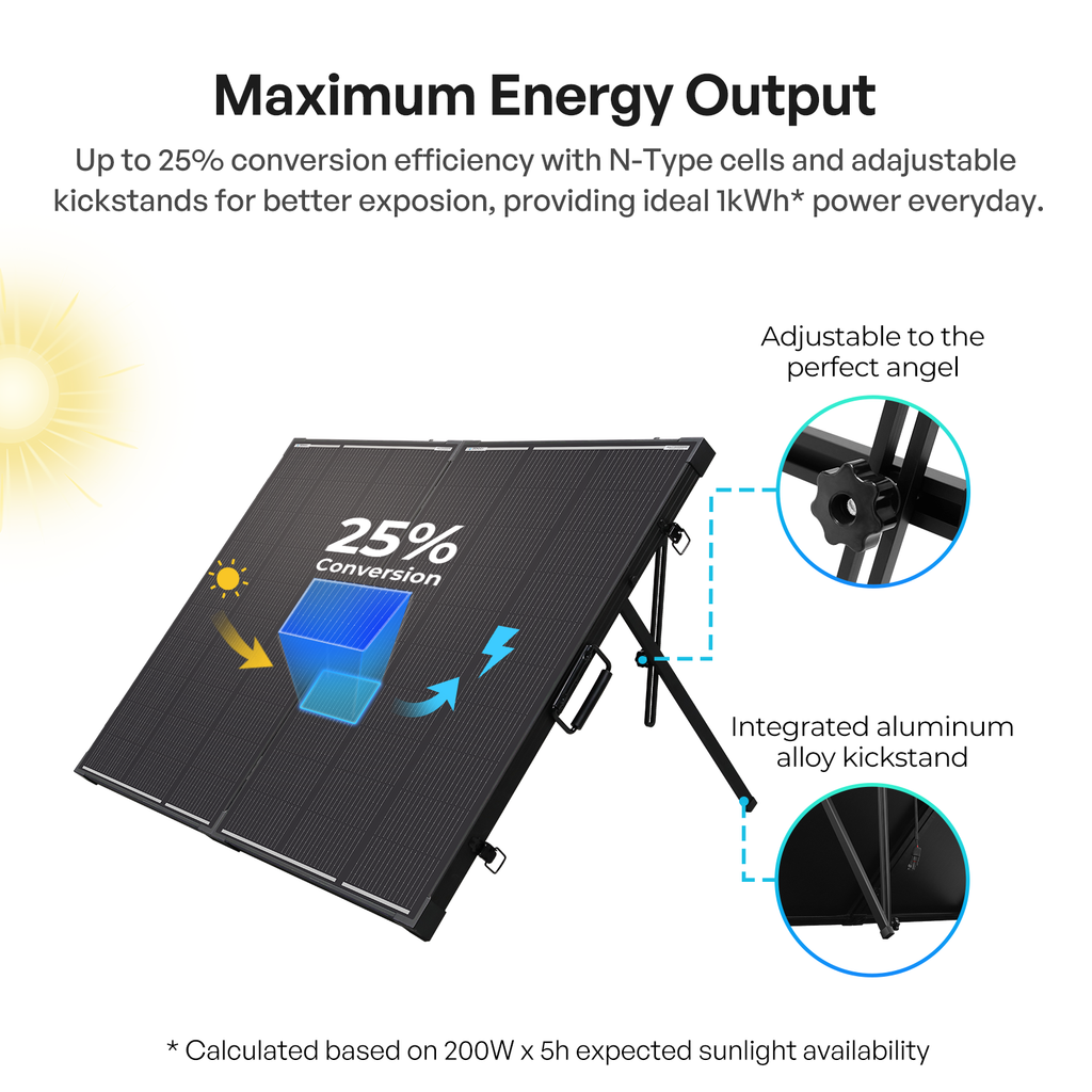 100/200W 12V N-Type Portable Solar Panel Suitcase Kit with 20A PWM Controller