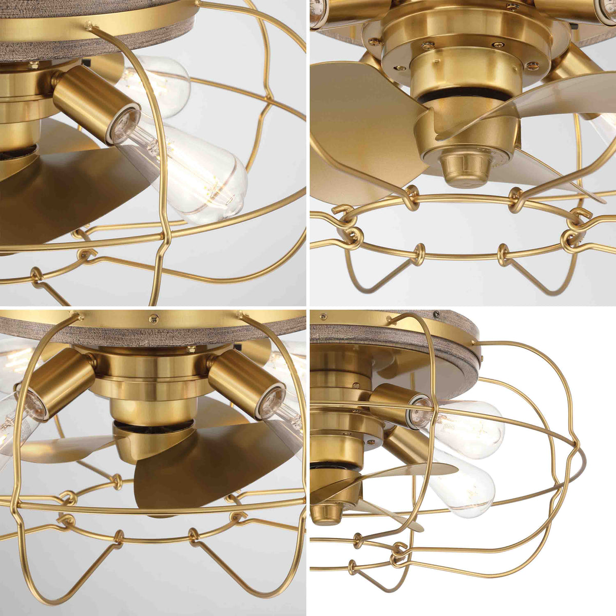 JAXON® 22" Flush Mount Caged Ceiling Fan- Aged Brass