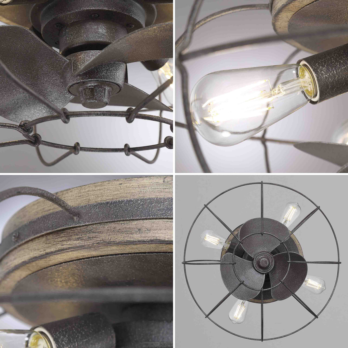 JAXON® 22" Flush Mount Caged Ceiling Fan - Charred Iron