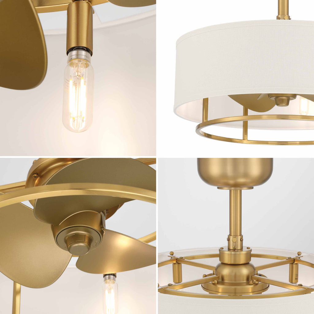 KAITI Fandelier 20" Drum Shade Ceiling Fan - Aged Brass