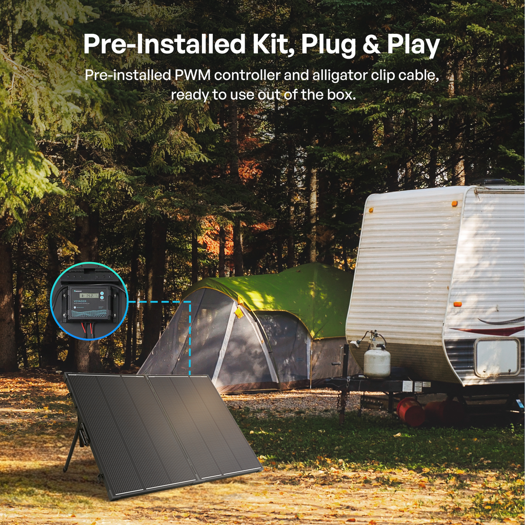 100/200W 12V N-Type Portable Solar Panel Suitcase Kit with 20A PWM Controller