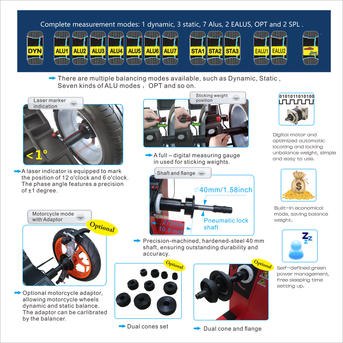 ACE Wheel Balancer ACB-E32 – LCD Display, Pneumatic Lock, 10"-32" Rim, automatic locating and locking position, laser indicator for 12o'clock and 6o'clock position