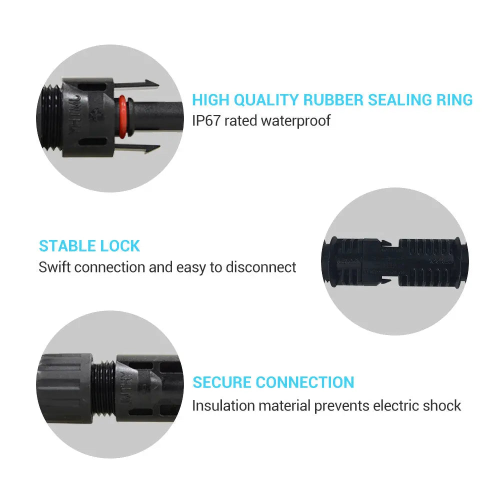 Solar Panel Extension Cable with Male to Female Solar Connectors (Single)