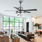 52 Inch Modern Ceiling Fan with LED Light and Remote Control, 6 Speeds DC Motor Reversible Ceiling Fan with DIY Shade