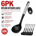 6PK Nylon Kitchen Ladle Large Soup Spoon Deep Serving Cooking Utensils Black