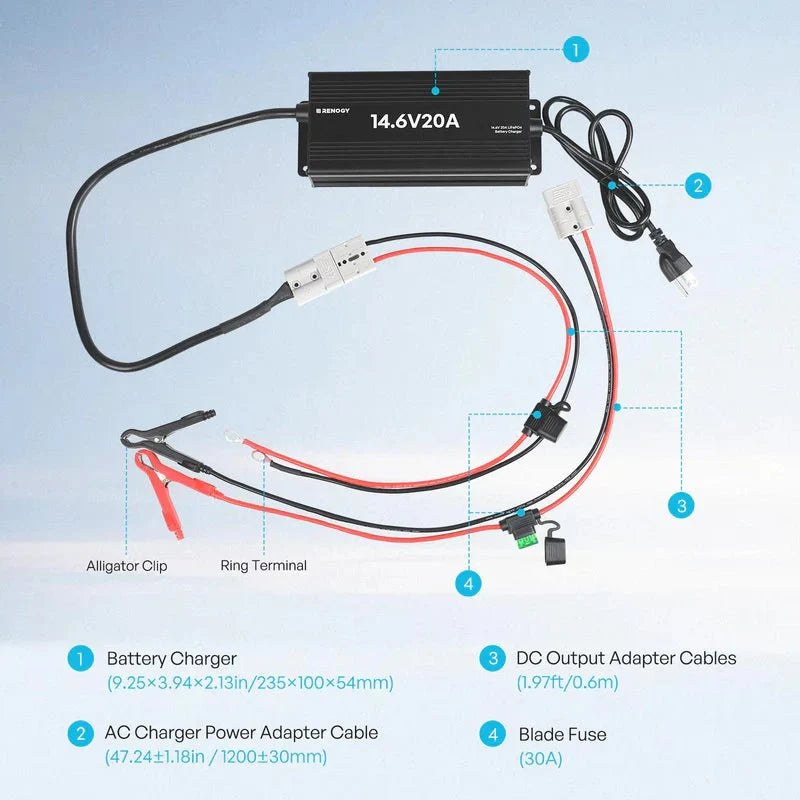 Renogy 12V 20A AC-to-DC LFP Portable Battery Charger