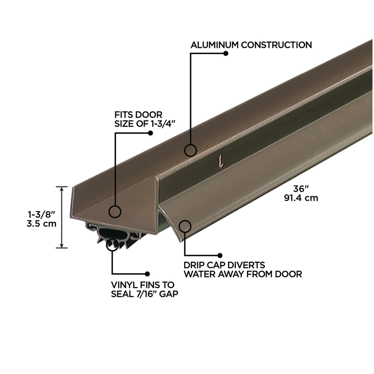 36 in. Aluminum U-Shape Screw-on Under Door Seal