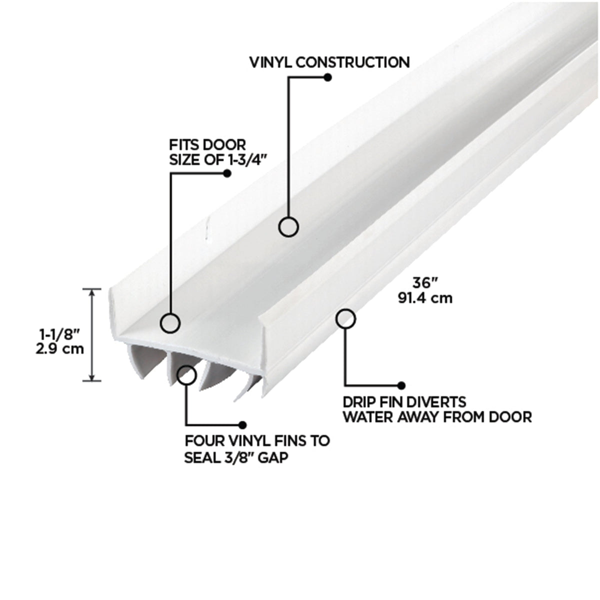36 in. Vinyl U-Shape Screw-on Under Door Seal