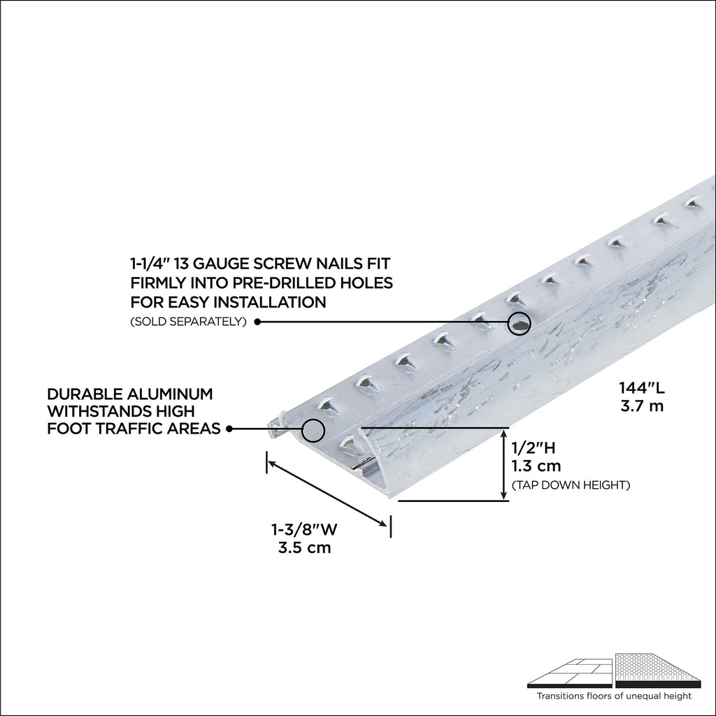 1-3/8 In. X 144 In. Aluminum Carpet Gripper w/ Teeth Hammered