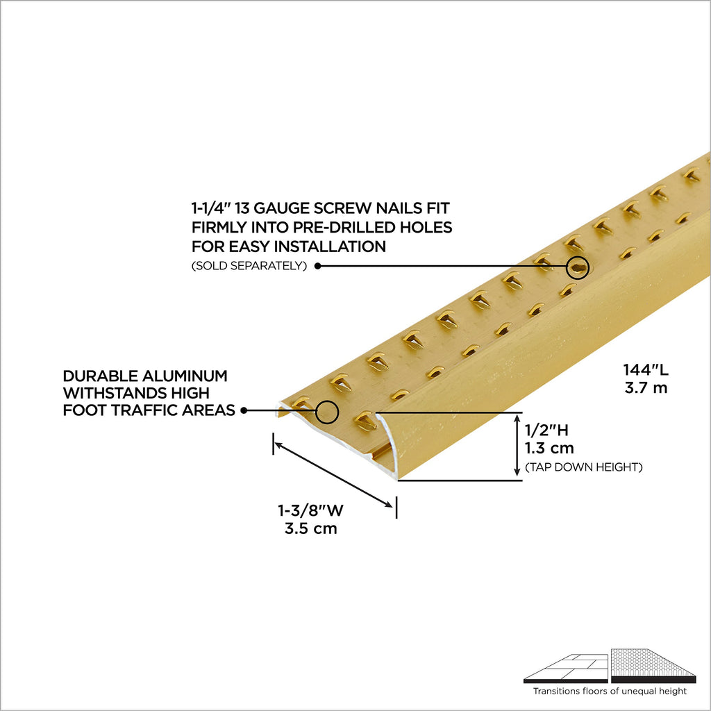 1-3/8 In. X 144 In. Aluminum Carpet Gripper w/ Teeth Hammered