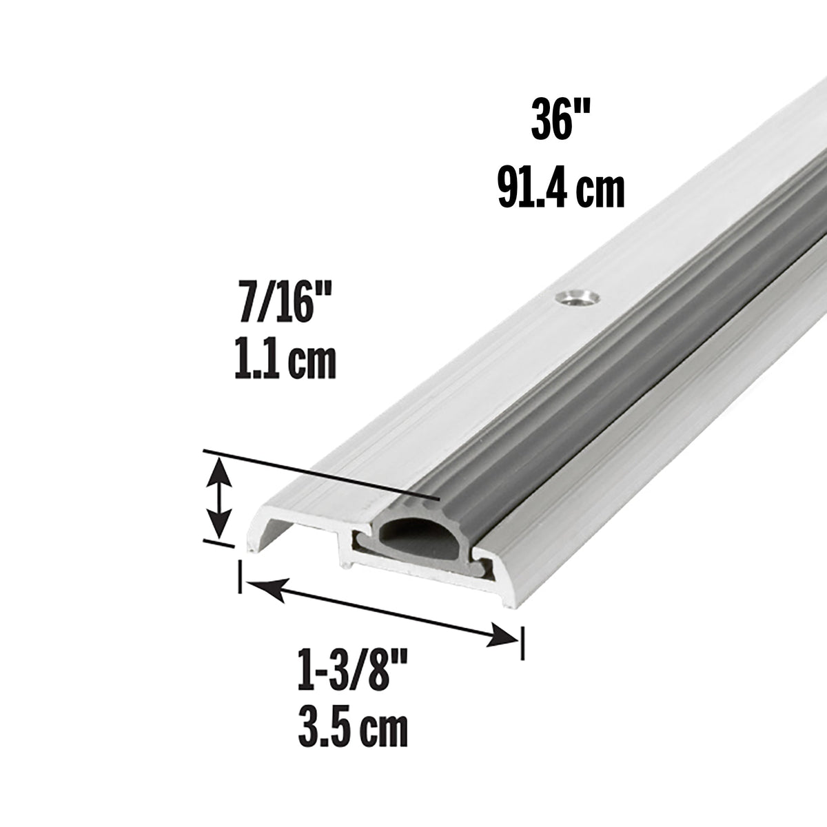 1-3/8 in. x 7/16 in. x 36 in. Silver Aluminum and Vinyl Mini Low-Profile Threshold