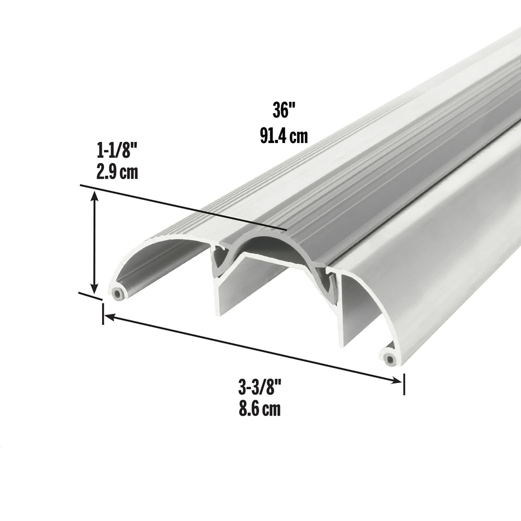 3-3/8 in. x 1-1/8 in. x 36 in. Silver Aluminum and Vinyl High-Profile Threshold