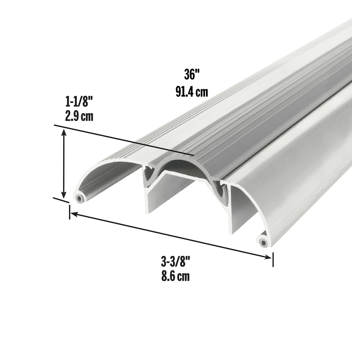 3-3/8 in. x 1-1/8 in. x 36 in. Silver Aluminum and Vinyl High-Profile Threshold