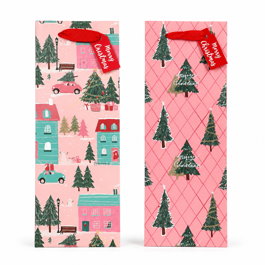 12PK Christmas Wine Bottle Gift Bags Xmas Present Packaging 12x35cm 4 Designs