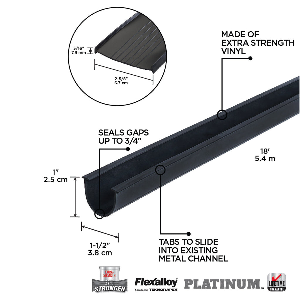 Extra-strength Vinyl PLATINUM™/FLEX ALLOY® Replacement Garage Door Bottom Seal