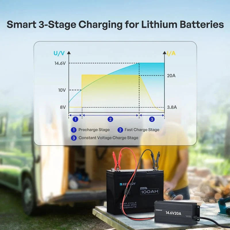 Renogy 12V 20A AC-to-DC LFP Portable Battery Charger
