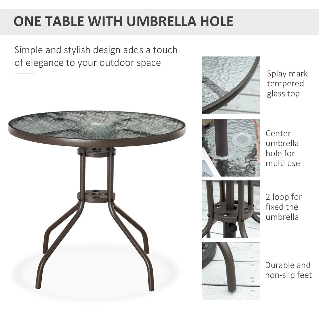 6-Piece Patio Dining Set with 4 Folding Chairs, Round Glass Table & Umbrella, Gray
