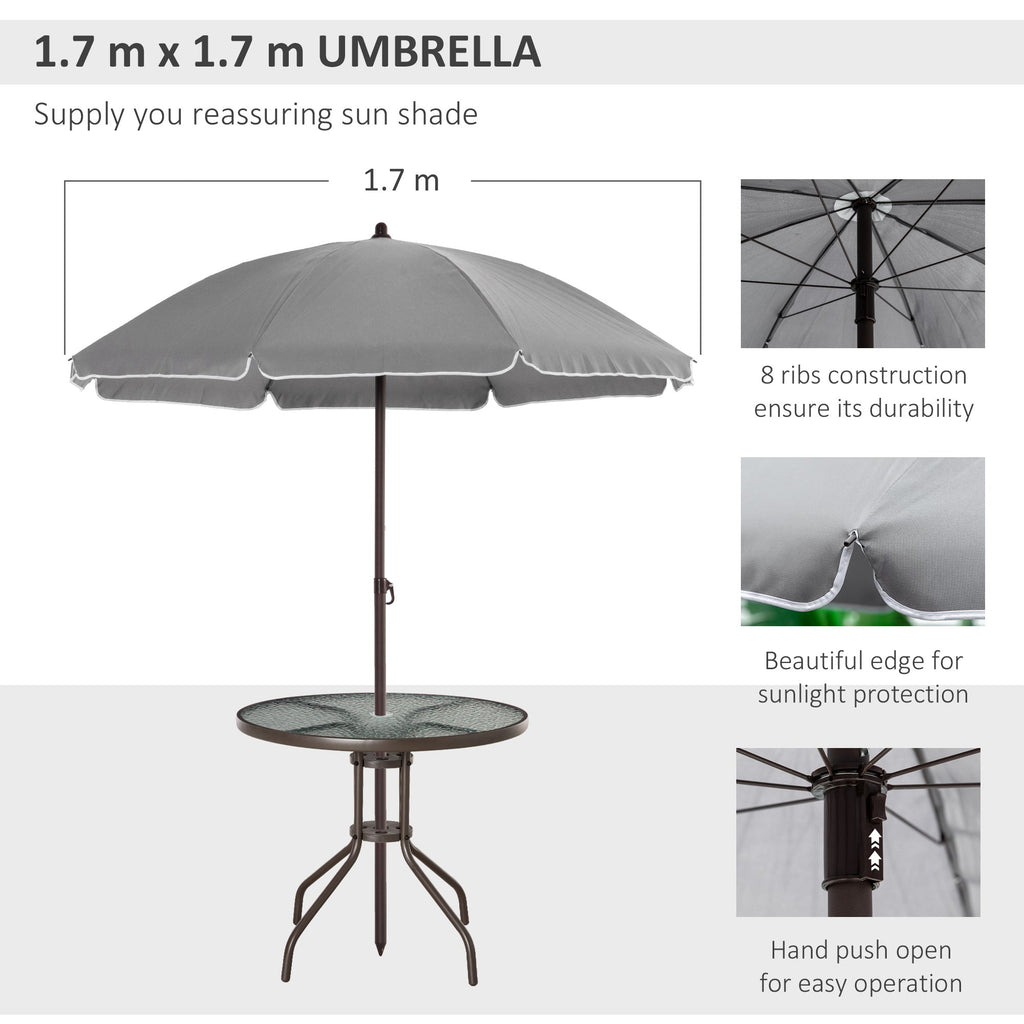 6-Piece Patio Dining Set with 4 Folding Chairs, Round Glass Table & Umbrella, Gray
