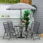 6-Piece Patio Dining Set with 4 Folding Chairs, Round Glass Table & Umbrella, Gray