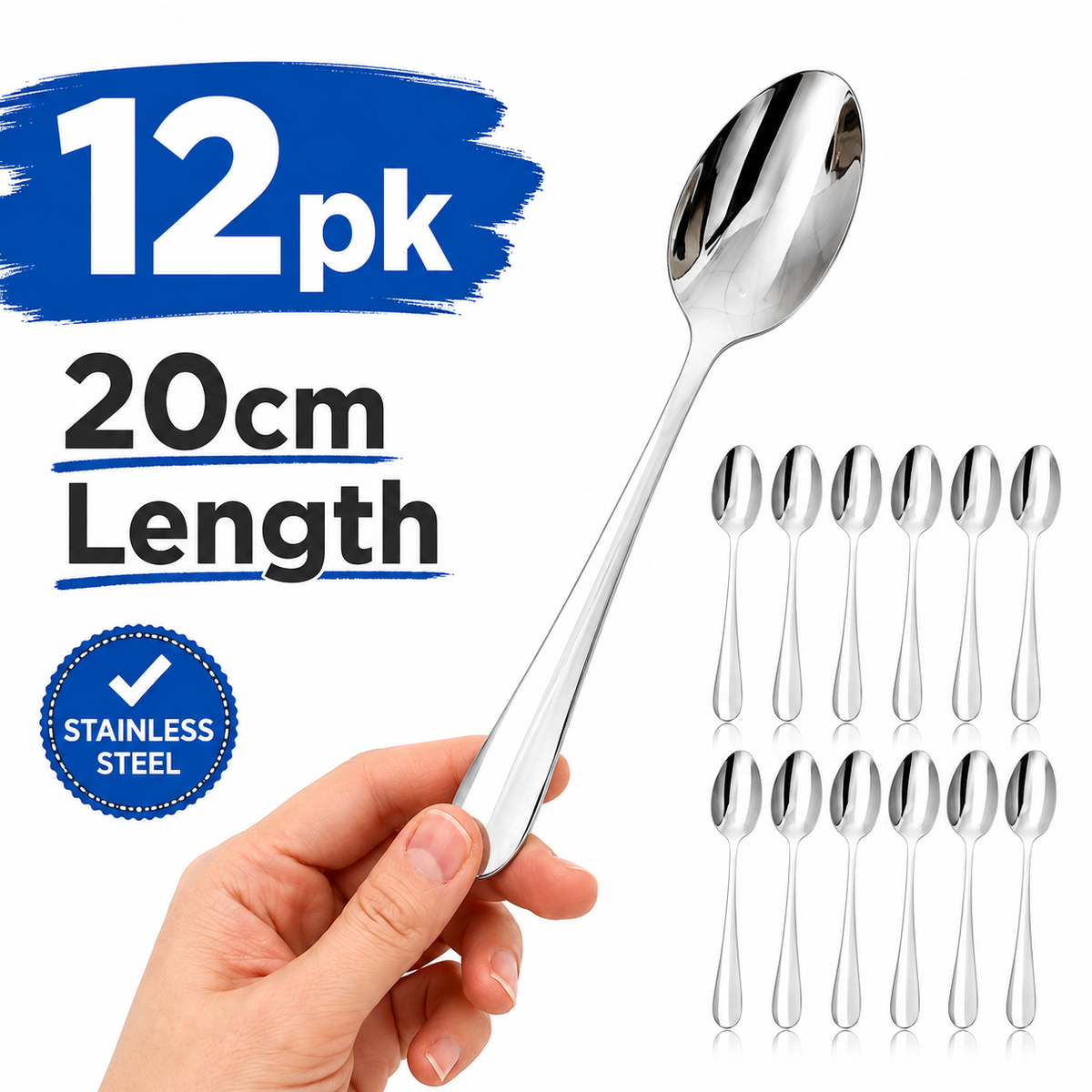 12PK Stainless Steel Dinner Spoons 20cm Cutlery Tablespoons Kitchen Dining Set