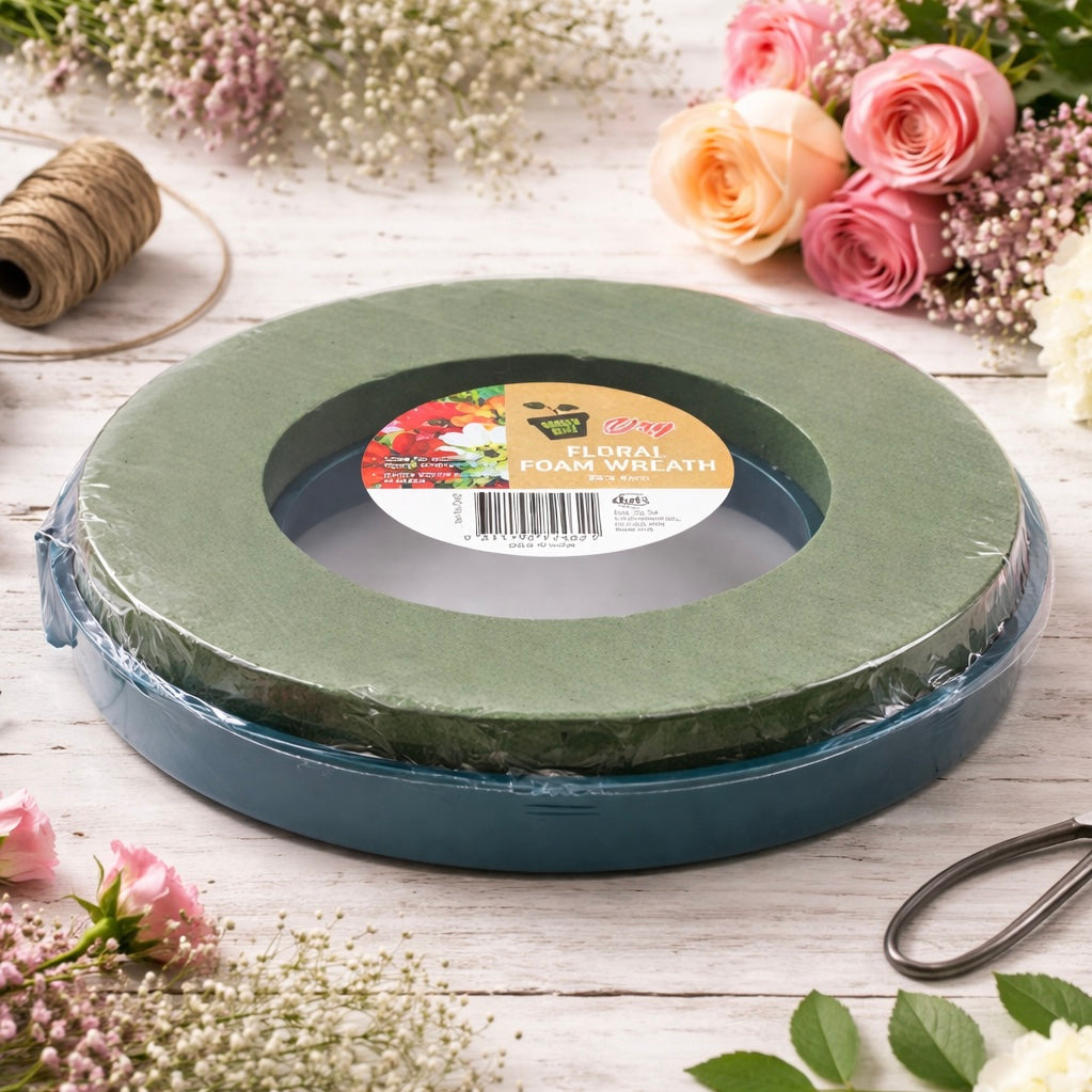 24cm Dry Floral Foam Wreath Ring 4cm Thick Plastic Base Artificial Flower Craft