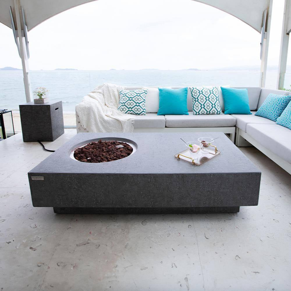 Metropolis 56-Inch Rectangular Concrete Propane Fire Table with Lava Rocks and Cover