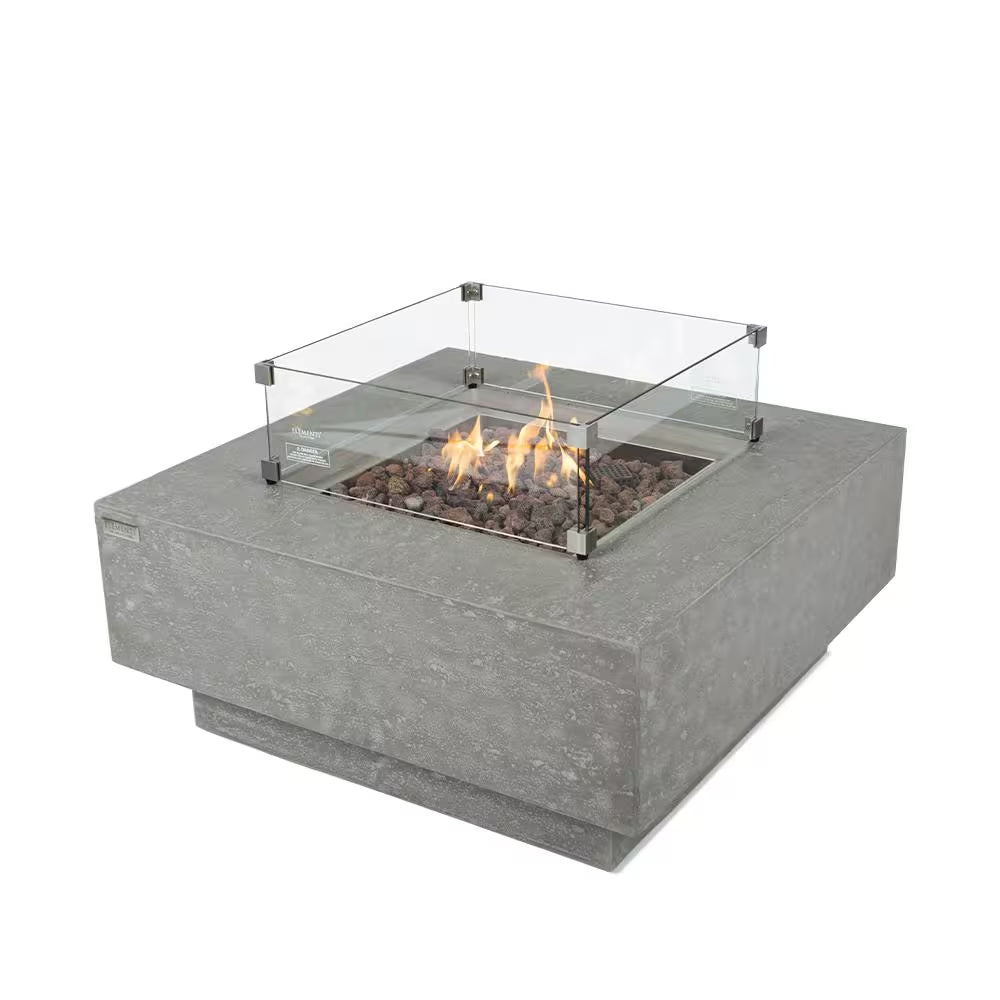 Manhattan 36-Inch Square Concrete Propane Fire Table with Lava Rocks and Cover