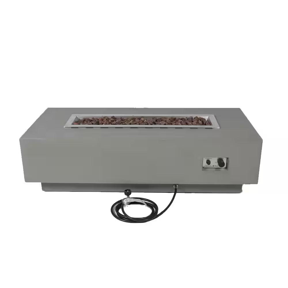 Granville 60-Inch Rectangular Concrete Propane Fire Table with Lava Rocks and Cover