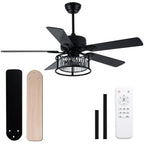 52 Inch Modern Glam Crystal Ceiling Fan with Lights and Remote, 6 Speeds DC Motor Black Reversible Ceiling Fan with Crystal Cage