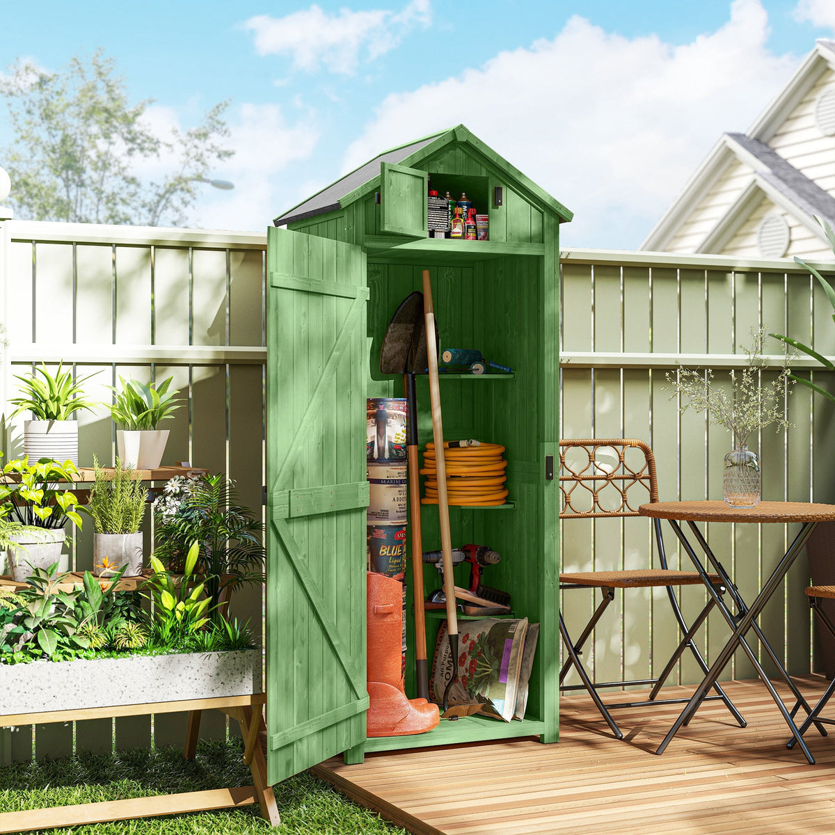 ROWAN Durable Outdoor Garden Storage Shed with 3 Tier Shelves & Roof