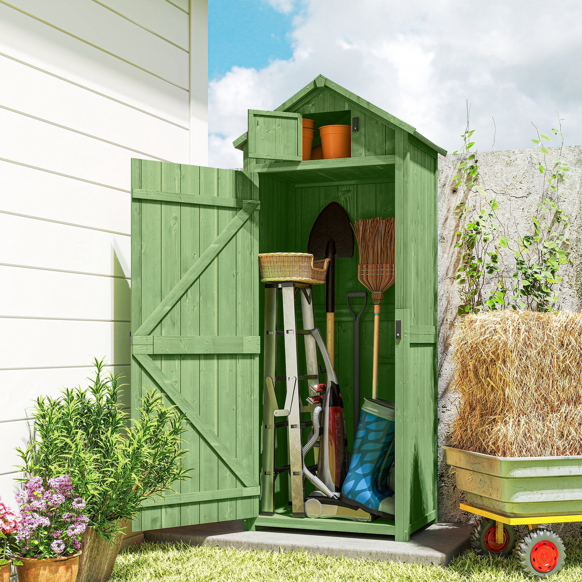 ROWAN Durable Outdoor Garden Storage Shed with 3 Tier Shelves & Roof