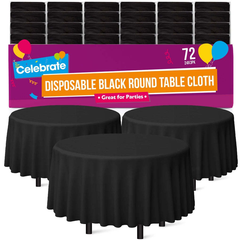 Black Round Table Cloth 140cm Disposable | Halloween Party | 72 Pack